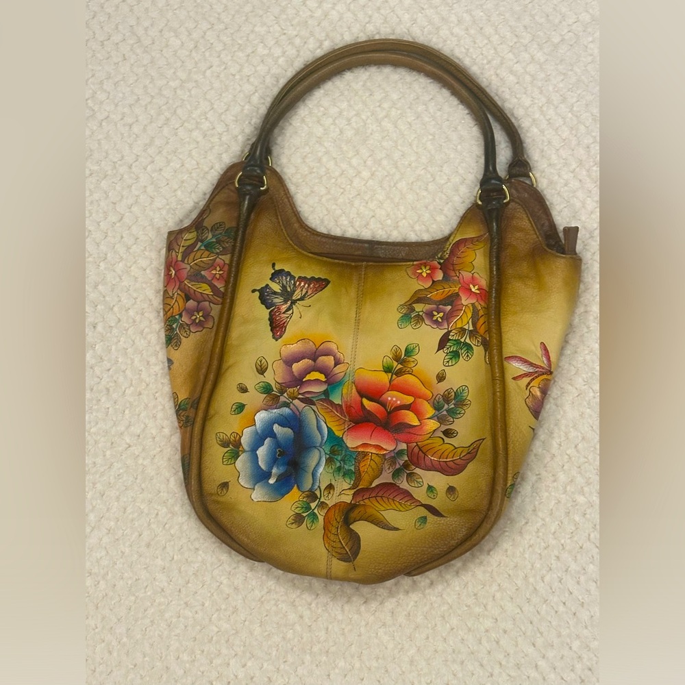 Genuine leather hand painted tote